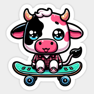 Cow on a Skateboard Sticker